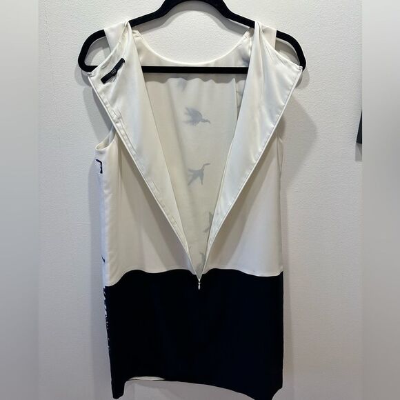 TIBI New York, SILK Shift Dress, Cream with ombré, Flying Crane pattern, Size 8 - Picture 9 of 11